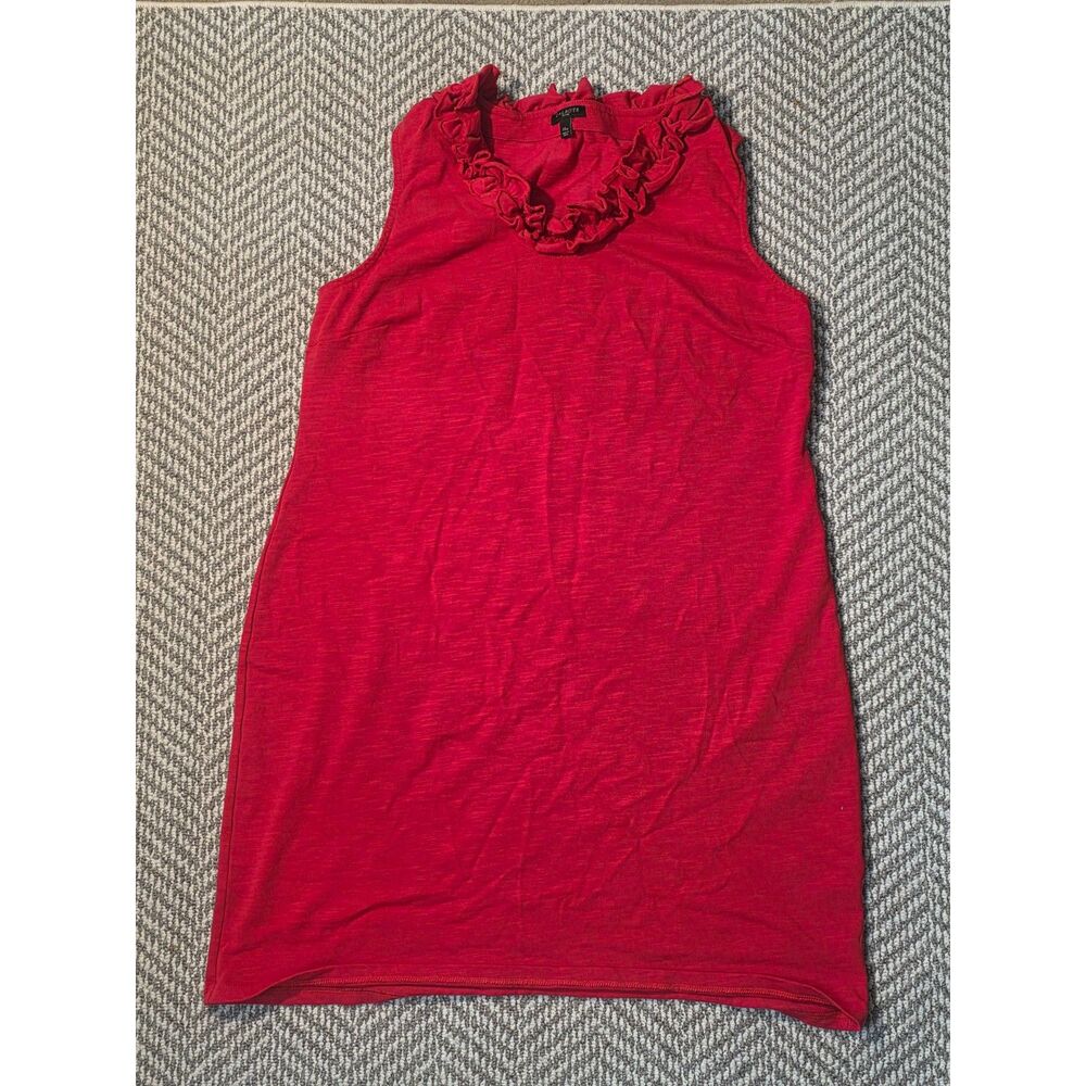 Talbots Petites XLp Red Ruffle Neck Sleeveless Slub Knit Shift Dress Size XLP
